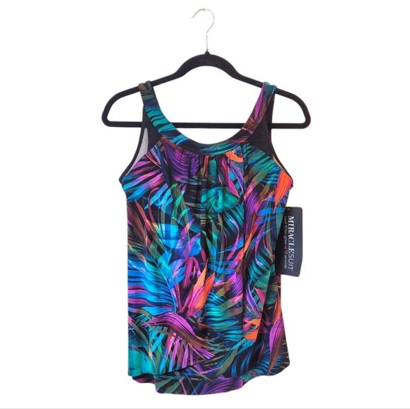 Miraclesuit Women's Neon Tropical Print Ursula Tankini Top Size US 12 NWT - Picture 1 of 8